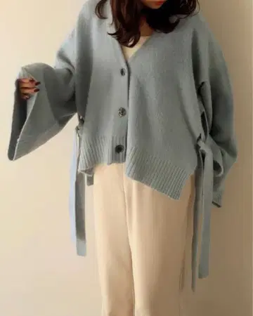 mideal 2way ribbon cardigan blue