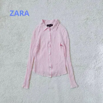 ZARA 피케 셔츠 리브 니트 가디건 긴팔 티셔츠 상의 울