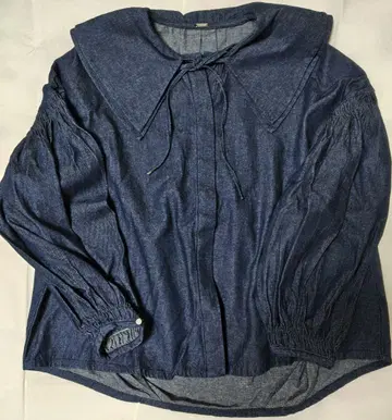 미라 오웬 다크 블루 큰 카라 부착 셔츠