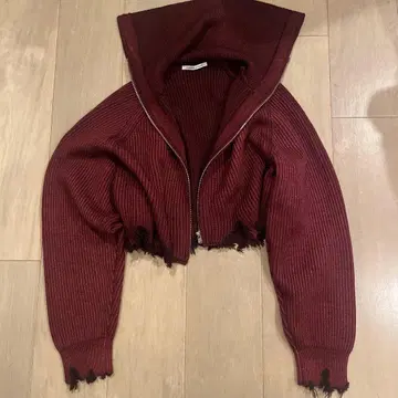 CURRENTAGE 울 이번 시즌 유행 버건디 색상 브로큰 니트