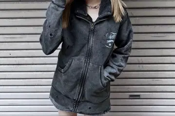 Y2K 그런지 데미지 가공 집업 후드티 보아 탈부착 헤이세이 갸루