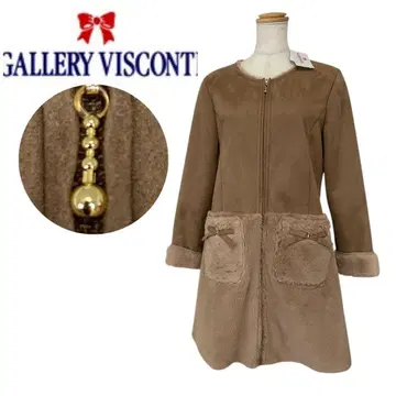 [ 새상품급 ] 갤러리 비스콘티 노카라 페이크 무스탕 코트 리본 2