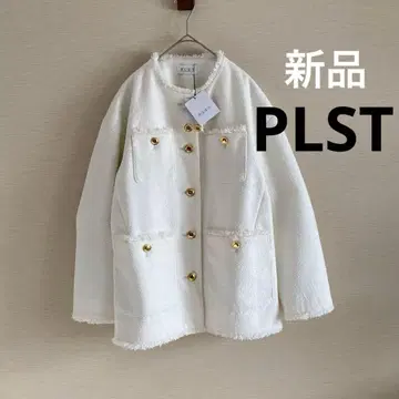 [ 새상품 ] PLST 트위드 메탈 버튼 자켓 노카라 골드 버튼