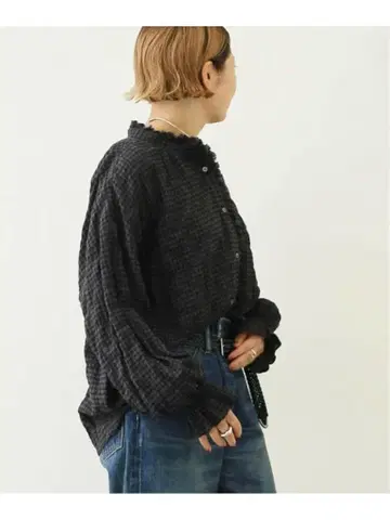 journalstandardluxe 셔링 체크 프릴 퍼프 블라우스