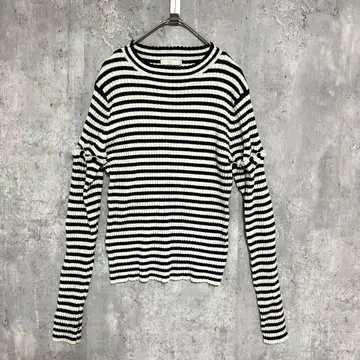 chico 보더 2way 소매 버튼 탈부착 리브 니트 캐주얼