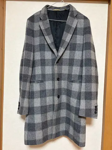 그레이 블랙 체크 피 코트