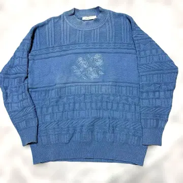 MOUSSY 블루 니트 스웨터 꽃무늬 자수