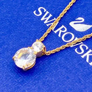 스와로브스키 목걸이 두 알 크리스탈 골드 컬러