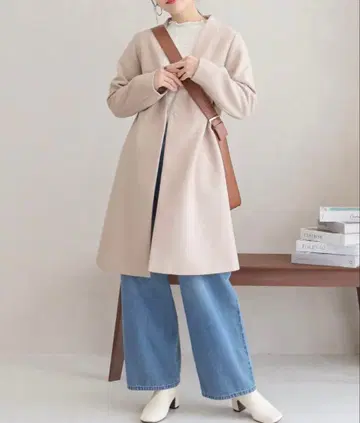 Social GIRL V넥 노카라 코트 아이보리 M 사이즈