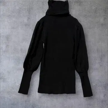 고품질 터틀넥 니트 리브 긴팔 벌룬 슬리브 블랙 F