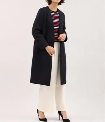 PLST V넥 노카라 코트 블랙