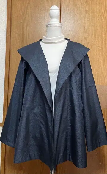 기모노 리메이크 심플 남색 계열 오시마 후드 부착 자켓 L~LL 사이즈