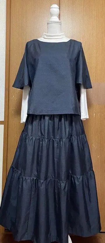 기모노 리메이크 오시마 셋업 플레어 소매 상의 & 캉캉 스커트