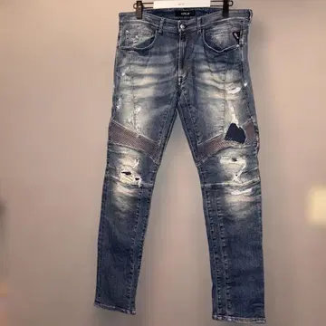 리플레이 데미지 가공 스키니 데님 라이트 블루 사이즈 36