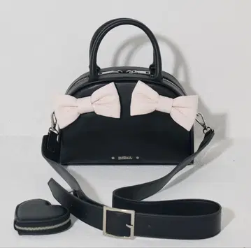 pium 하트 파우치 포함 리본 보스턴 백 블랙 x 핑크