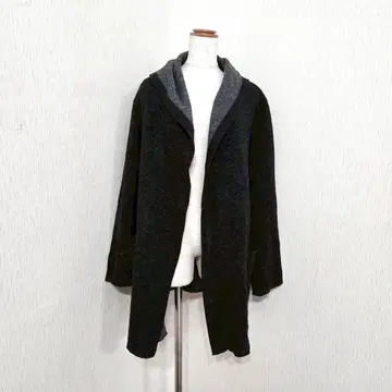 INED 버튼리스 가디건 후드 부착 미들 기장 차콜 그레이 겉옷