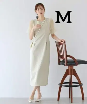 BLUEEAST 벌룬 슬리브 자카드 원피스 베이지