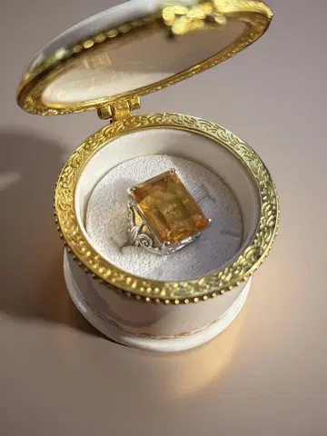 에메랄드컷 오렌지석 실버 반지