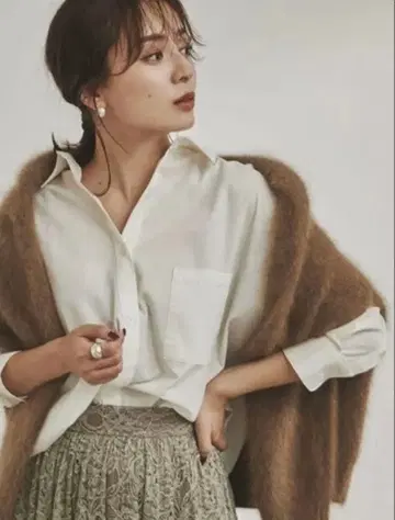 anuans 화이트 코튼 셔츠 긴팔