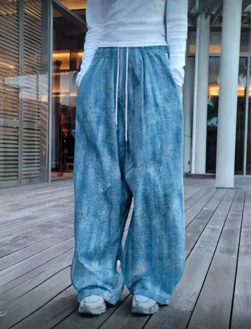 스트라이프 디자인 데님풍 와이드 팬츠 (한국 셀렉)