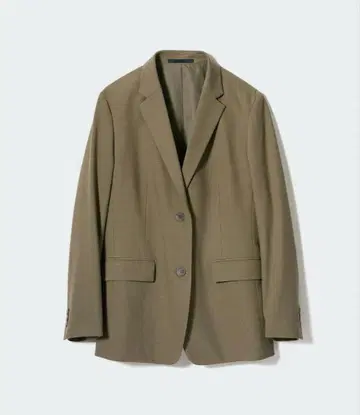 올리브색 테일러드 자켓 & 턱 와이드 팬츠