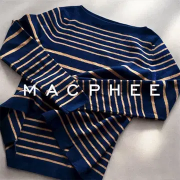 MACPHEE 보더 네이비 니트 스웨터 울 크루넥