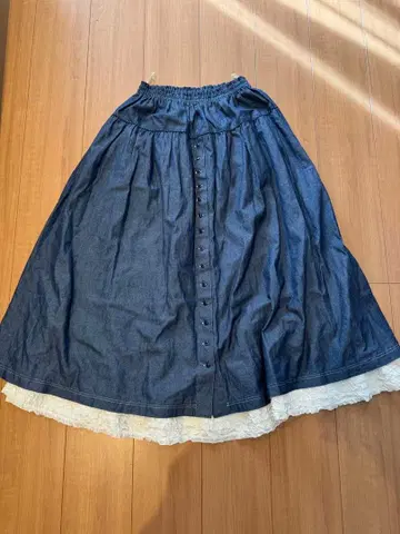 미사용 핑크하우스 화이트 페티코트 포함 데님 스커트