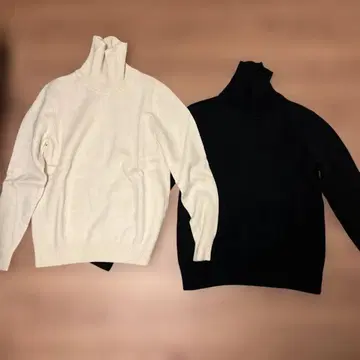 아이보리 블랙 터틀넥 스웨터 L 사이즈