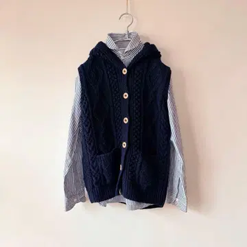 Athena Designs 아일랜드제 아란 니트 베스트 네이비