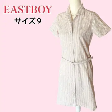 이스트 보이 스트라이프 패턴 원포인트 자수 셔츠 원피스 베이지 계열