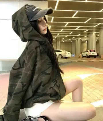 카모플라쥬 후드 부착 후드티 M 사이즈