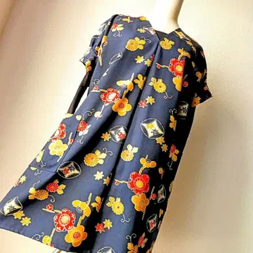 197) 기모노 리메이크 튜닉 울 벌룬 소매 꽃무늬