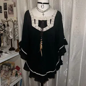 고스 페어리 그런지 보헤미안 스타일 블랙 탑