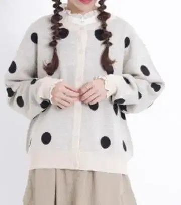 Samansa Mos2 자카드 크루넥 가디건 도트