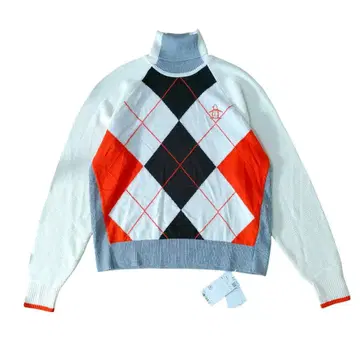 택 포함 먼싱웨어 아가일 체크 터틀넥 니트 L