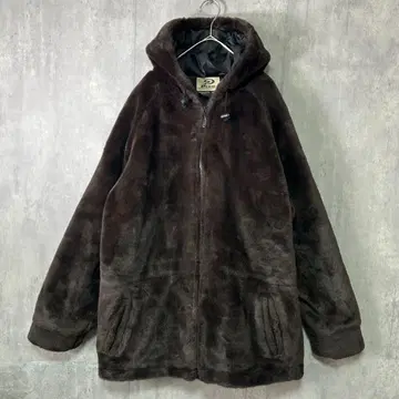 Y2K PIKO 인조 모피 후드티 두꺼운 원단 방한 다크 브라운 그런지