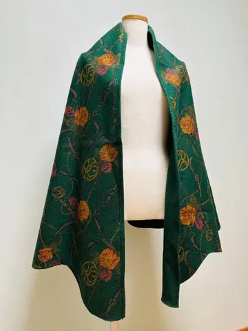 그린 컬러 그린 울 모 꽃무늬 숄