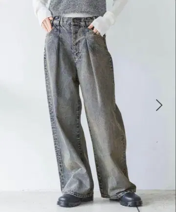 턱 데님 와이드 팬츠