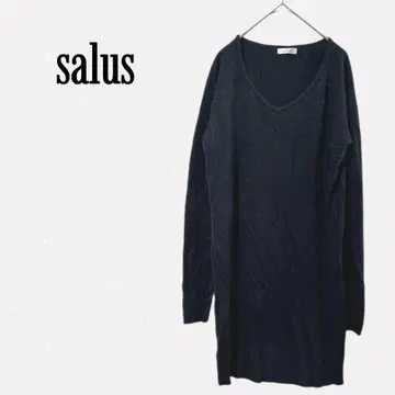 사루스 [ F ] 롱 니트 원피스 블랙 얇은 소재 크롭 기장 루즈핏