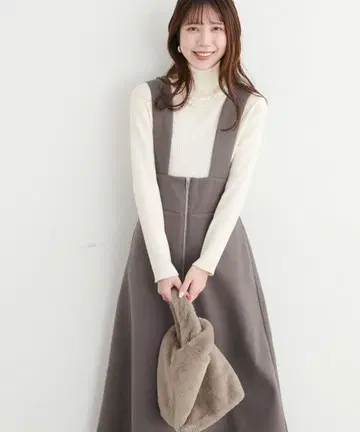 natural couture 페이크 울 프론트 ZIP 점프 스커트