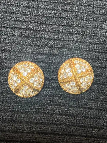 SWAROVSKI 크리스탈 버튼 라운드 크로스 빈티지 귀찌