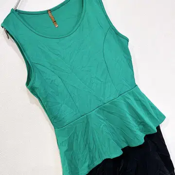 파티 드레스 [ L ] 터콰이즈 그린 페플럼 슬리브리스 원피스