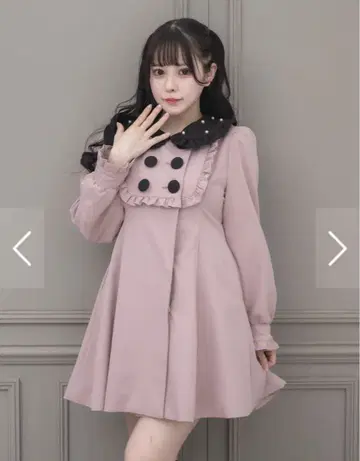 pium  요크 프릴 도리 원피스 코트 핑크 블랙