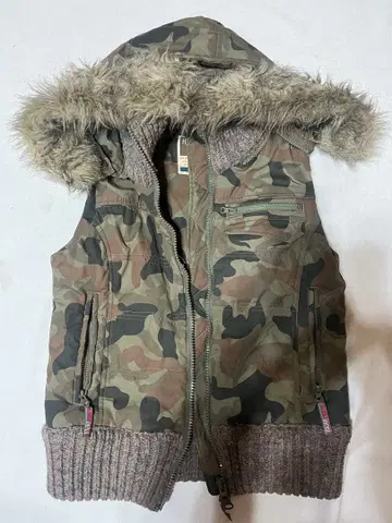 RAPUA 카모 패턴 퍼 후드 다운 베스트 L 사이즈 Y2K