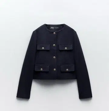 ZARA 플랩 크롭 자켓 S 네이비 블루