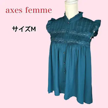 axes femme 프릴 레이스 쉬폰 블라우스 슬리브리스 그린 M