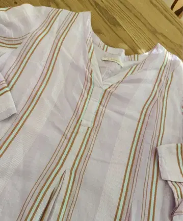 누키테파 코튼 보일 스트라이프 패널 원피스