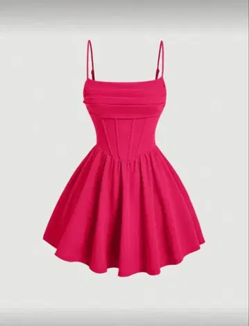 핑크 슬립 드레스와 하이힐, 목걸이, 헤어밴드 세트