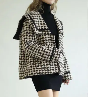 [ Jasmine ] 프렌치 걸리시 하운드투스 체크 패턴 숏코트
