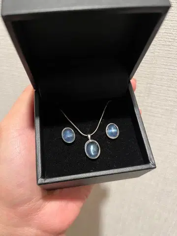 실버 925 아쿠아 마린 목걸이 & 귀걸이 세트